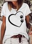 Womens Paw Heart Crew Neck Text Letters T-Shirt