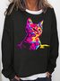 Womens Cat Art Print Crew Neck Sweatshirts