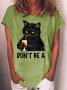 Womens Funny Letter Black Cat Casual Crew Neck T-Shirt