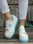 Casual Color Block All Season Wearable Daily Round Toe PU Lace-Up Wedges&Flatform for Women
