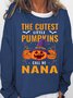 Womens Halloween Pumnkin Crew Neck Casual Text Letters Sweatshirts