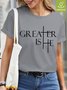 Greater Is He Cross Waterproof Oilproof Stainproof Fabric Women's T-Shirt