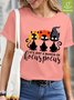 Women Black Cat Witch Halloween Waterproof Oilproof And Stainproof Fabric Casual T-Shirt