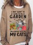 Womens Funny Garden And Cat Casual Sweatshirt