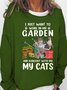Womens Funny Garden And Cat Casual Sweatshirts
