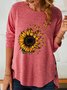 Women's Sunflower Butterfly Crew Neck Casual Long Sleeve Top
