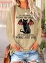 Women Nice Button Bite Me Black Cat Bat Cotton-Blend Crew Neck Casual Top