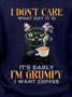 Men Early Grumpy I Want Coffee Cat Crew Neck Regular Fit Text Letters Sweatshirt