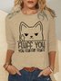 Women Cat Middle Finger  Lover Crazy Cat Lady Crew Neck Simple Long Sleeve Tops