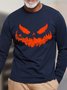 Men Pumpkin Light Halloween Loose Cotton Crew Neck T-Shirt