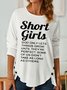 Women's Funny Short Girl Casual Crew Neck Long Sleeve Top