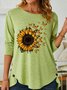 Womens Sunflower Butterfly Crew Neck Casual Tops