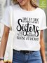 Women Sisteres Side by Side Letters Waterproof Oilproof And Stainproof Fabric Crew Neck Casual Loose T-Shirt