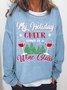 Women Funny Christmas Holiday Cheer Red Wine Loose Text Letters Sweatshirts
