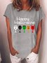 Women's Funny Halloween Happy Hallo-wine Graphic Casual Crew Neck T-Shirt