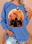 Womens Halloween Black Witch Cat Crew Neck Sweatshirts