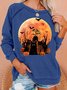 Womens Halloween Black Witch Cat Crew Neck Sweatshirt
