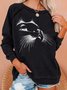 Womens Black Cat Casual Crew Neck Sweatshirts
