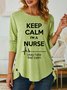 Women Nurse Keep Calm Print Simple Long Sleeve Tops