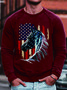 Men American Flag Horse Simple Cotton-Blend Sweatshirt