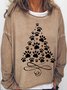 Women's Christmas Tree With Paws Crew Neck Casual Sweatshirt