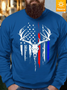 Men U.S. Flag Deer Pattern Fleece Casual Sweatshirt