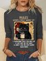 Women Black Cat Rules Cotton-Blend Simple Long  Sleeve Tops