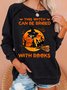 Womens Halloweenbalck Cat Witch Casual Letters Crew Neck Sweatshirts