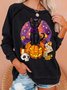 Womens Halloween Black Cat Letters Sweatshirts