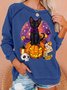 Womens Halloween Black Cat Letters Sweatshirts