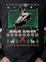 Men Jesus Saves Football Merry Christmas Crew Neck Casual Regular Fit Sweatshirt