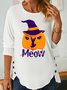 Meow With Cat And Pumpkin Women's Halloween Long Sleeve T-Shirt