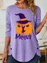 Meow With Cat And Pumpkin Women's Halloween Long Sleeve T-Shirt
