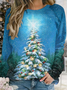 Women Gradient Christmas Tree Print Casual Crew Neck Raglan Sleeve Sweatshirts