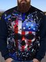 Men Skull American Flag Pattern Loose Crew Neck Casual Sweatshirt