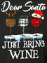 Women Dear Santa Just Bring Wine Leopard Plaid Crew Neck Cotton-Blend Simple Sweatshirts