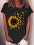 Womens Sunflower Butterfly Print Casual T-Shirt