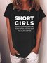 Women's Short Girls Funny Text Letters Crew Neck Casual T-Shirt