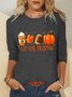 Women Funny It's The Season Pumpkin Halloween Simple Crew Neck Long sleeve Top