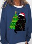 Womens Black Cat Christmas Light Funny Cat Lover Christmas  Crew Neck Letters Sweatshirts