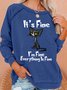 Womens Funny I Am Fine Black Cat Casual Christmas Sweatshirts