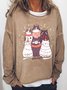 Women's Christmas Cat Crew Neck Cotton-Blend Loose Sweatshirts