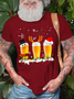 Men's Christmas Three Beer Snowflakes Loose Cotton Crew Neck T-Shirt