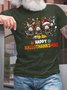 Men Happy Hallothanksmas Donkey Hat Merry Christmas Crew Neck Cotton Christmas T-Shirt