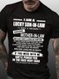 Men's I Am A Lucky Son-In-Law I Have A Freaking Awesome Mather-In-Law Funny Text Letters Casual Cotton T-Shirt