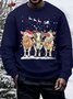 Mens Fun Christmas Three Bulls Printing Cotton-Blend Crew Neck Loose Sweatshirt