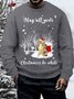 Men's Pitbull May All Your Christmases Be White Graphic Print Casual Cotton-Blend Crew Neck Sweatshirt