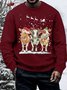 Mens Fun Christmas Three Bulls Printing Cotton-Blend Crew Neck Loose Sweatshirt