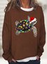 Women's Funny Cute Turtle Christmas Fairy Lights Graphic Casual Cotton-Blend Sweatshirt