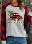 Women's Merry Christmas Buffalo Plaid Car Print Polyester Cotton T-Shirt